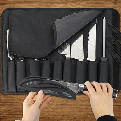 8pcs Kitchen Knife Damascus Stainless Steel Chef Knife Utility Paring Boning Cleaver Slicing Santoku Knives Nylon Bag