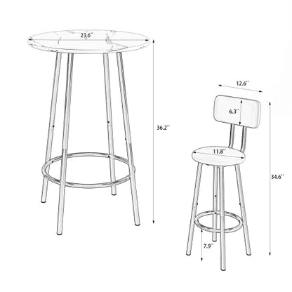 3 Pcs, Dining Table and Chairs Set with 2 Stools Dining Table Set Faux Marble Tabletop for Home or Hotel Dining Room