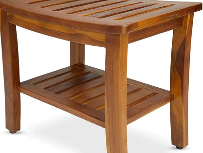 21 Inch Fully Assembled Teak Shower Bench, Waterproof Wood Bath Stool for Elderly and Spa Use