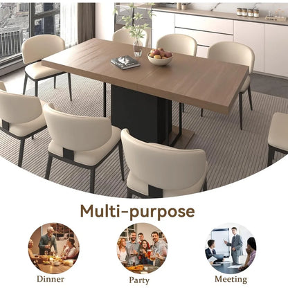 Extendable Dining Room Table for 6 8 10, 78.74" Modern Farmhouse Wooden Long Large Rectangular Expanding Conference Kitchen Tabl