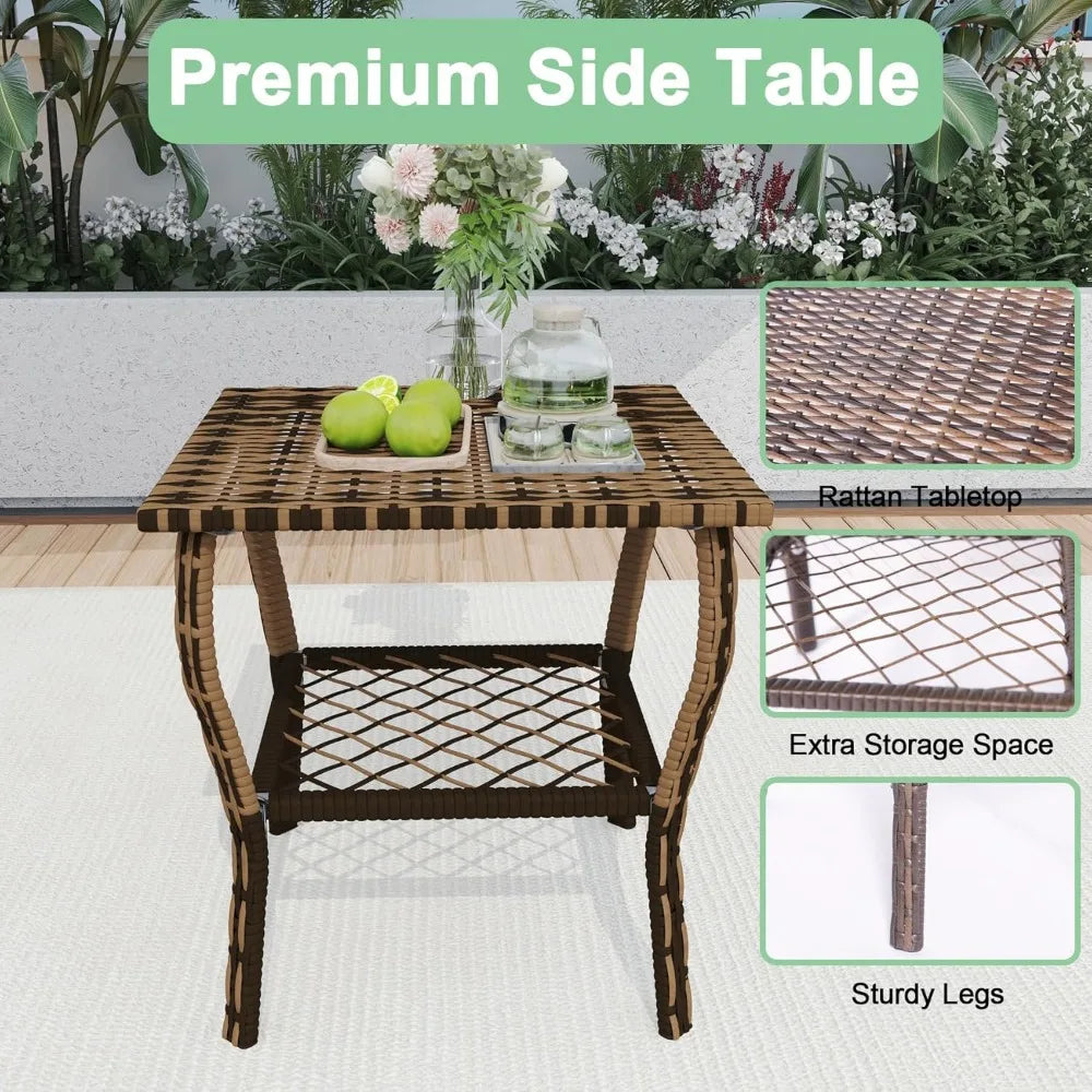3-Piece Patio Furniture Set, 2wickerOutdoor Rocking Chairs with Rattan Coffee Table