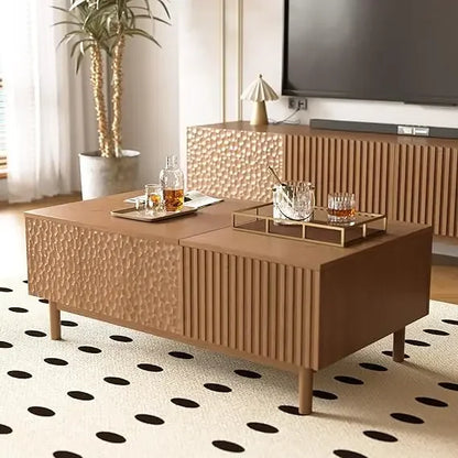 Mid-Century Modern Walnut Rectangular Coffee Table with Lift Top Storage and Drawers