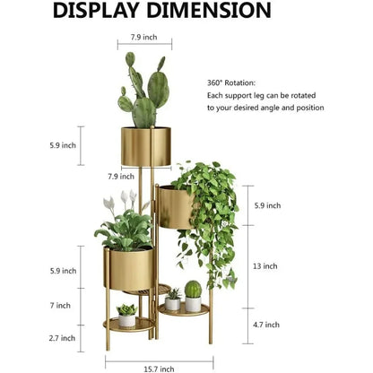 Plant Stand, 6 Tier 6 Potted Indoor Gold Flower Pot Stand Holder Shelf, Foldable Decorative Display Rack for Multiple Potted