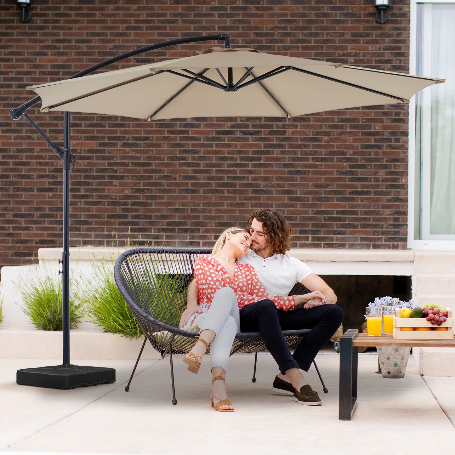 10FT Outdoor Patio Umbrella Hanging Cantilever with Easy Tilt Adjustment UV Protection 8 Sturdy Ribs for Backyard Garden