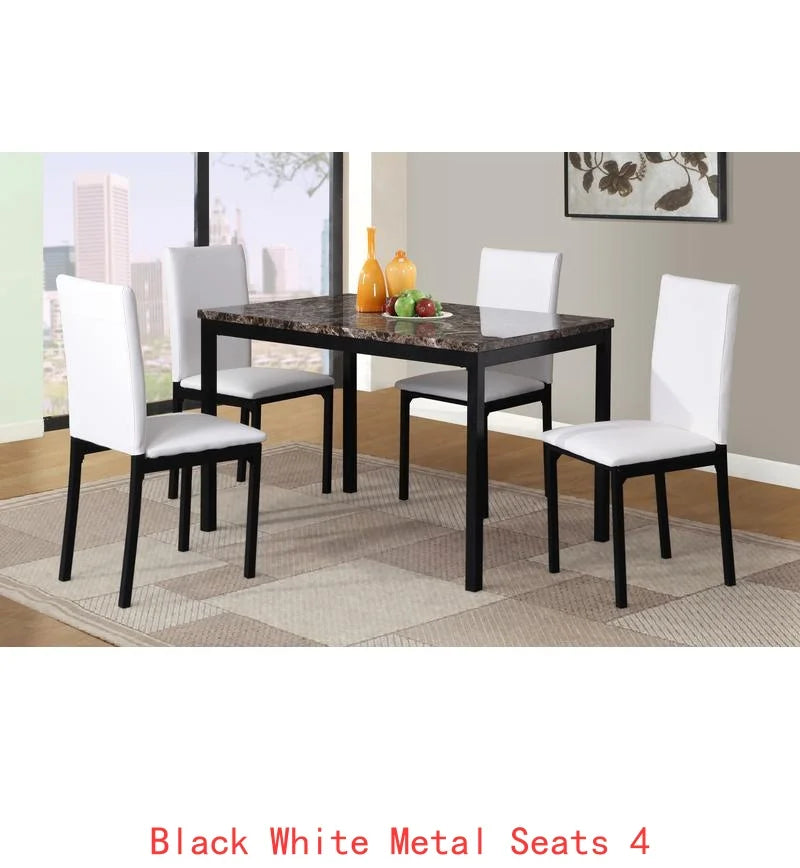 5-Pc Metal Dinette Set with Laminated Faux Marble Top, Red Finish