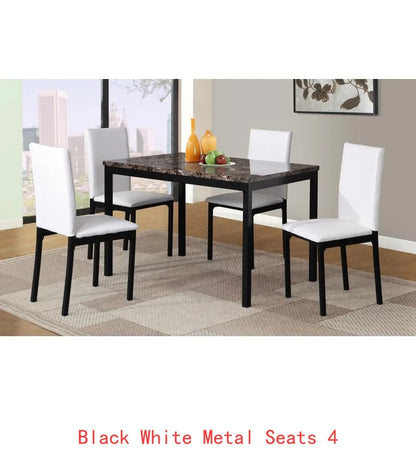 5-Pc Metal Dinette Set with Laminated Faux Marble Top, Red Finish