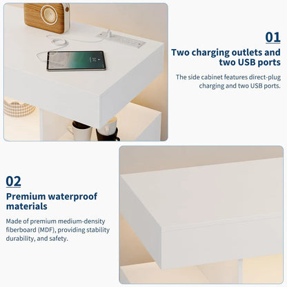LED Buffet Cabinet with Charging Station, Smart Bar Cabinet with 20-Color Auto RGB Light, Coffee Bar Cabinet with Drawer/Hutch,