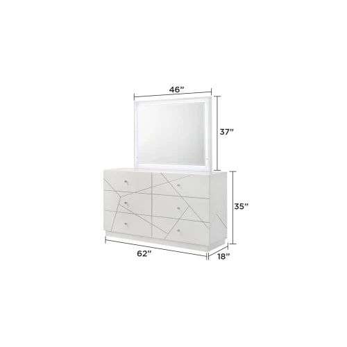 Queen 5-Piece Bedroom Set – Modern Design with Lacquer Finish, Geometric Accents, and LED Lighting
