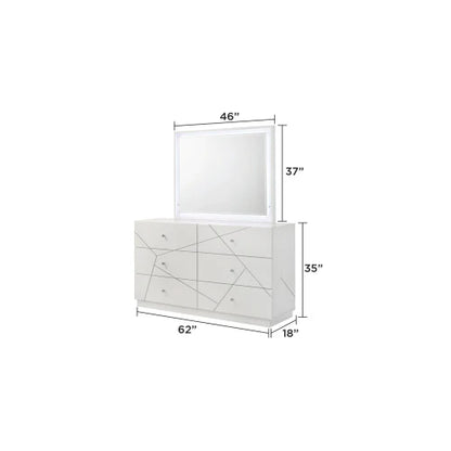 Queen 5-Piece Bedroom Set – Modern Design with Lacquer Finish, Geometric Accents, and LED Lighting