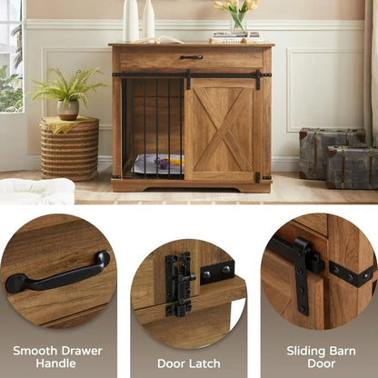 Water Resistant Dog Crate with Sliding Barn Door
