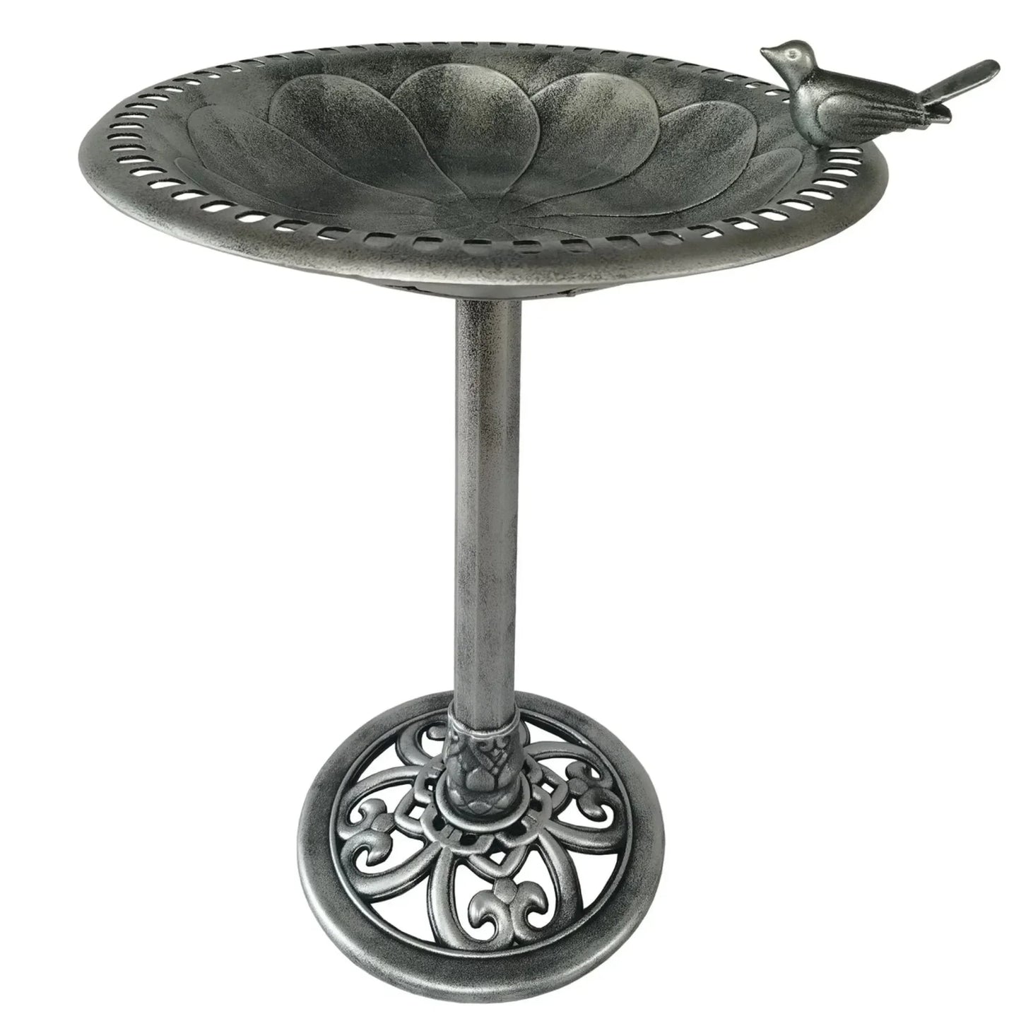 29 Inch Polyresin Lightweight Outdoor Garden Bird Bath - Silver