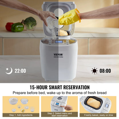 2/3 LB Bread Maker 15-in-1 Dough Machine Nonstick Ceramic Pan Automatic Bread maker with Gluten Free Setting