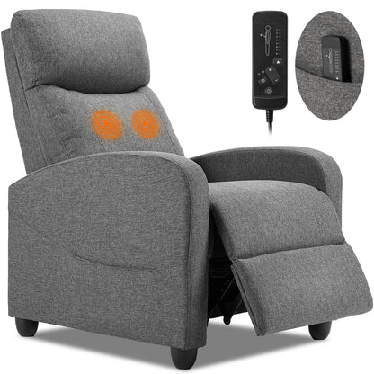 Recliner Chair Massage Sofa Fabric Theater Lumbar Support Adjustable Modern Padded Seat Backrest Living Room Home Grey