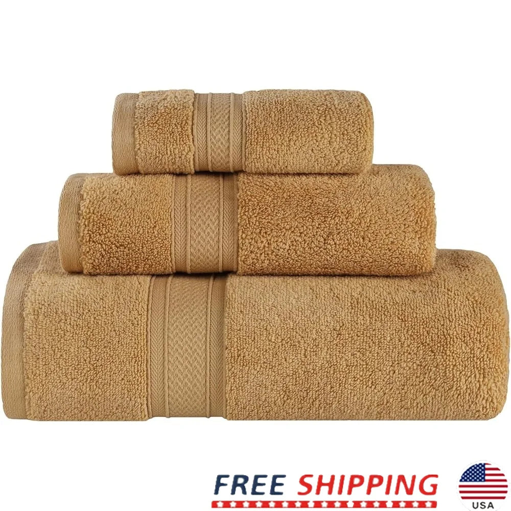 Luxury Cotton Chevron 3 Piece Towel Set Zero Twist Quick Dry Plush Soft Absorbent Bath Hand Face Towels Home Spa