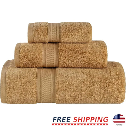 Luxury Cotton Chevron 3 Piece Towel Set Zero Twist Quick Dry Plush Soft Absorbent Bath Hand Face Towels Home Spa