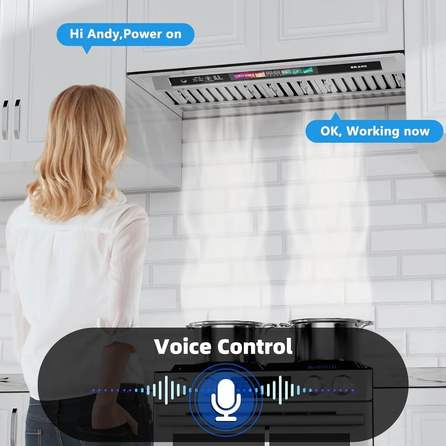 30/36 Inch Insert Range Hood with Voice/Gesture/Touch Control, 900 CFM Built-in Kitchen Hood Vent with 4 Speed Exhaust Fan