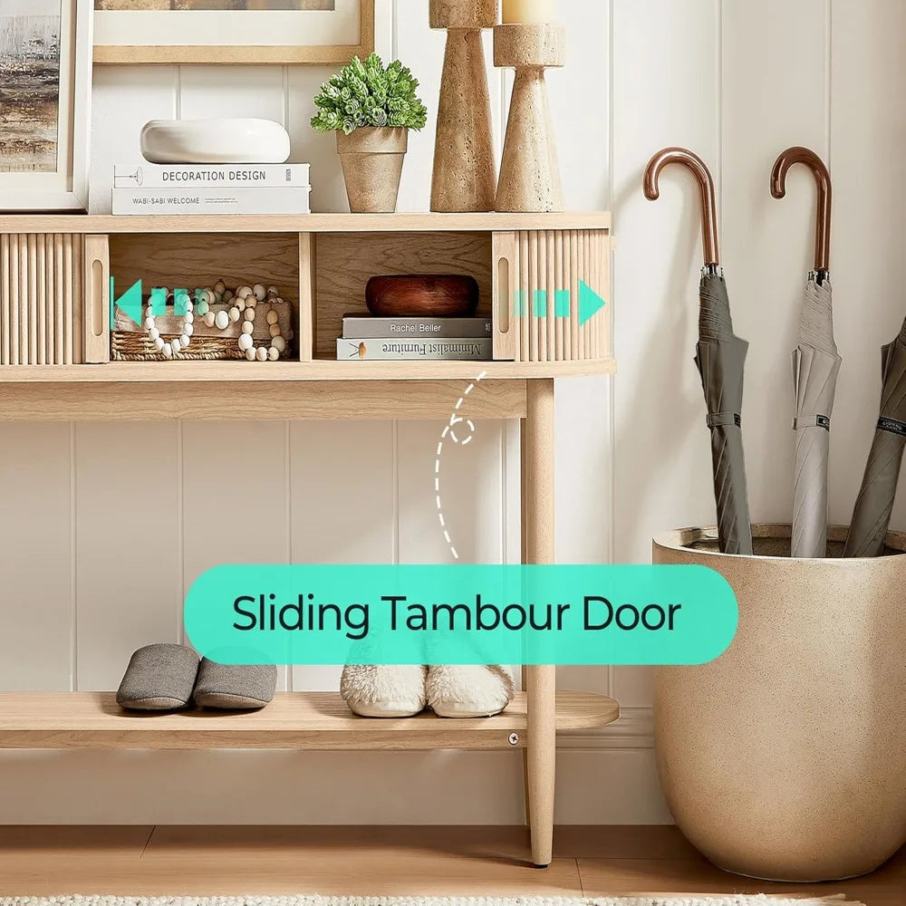 Fluted Console Table with Storage, Entryway Table Wood Entrance Tables for Front Door, Behind Couch Sofa Table with Shelves