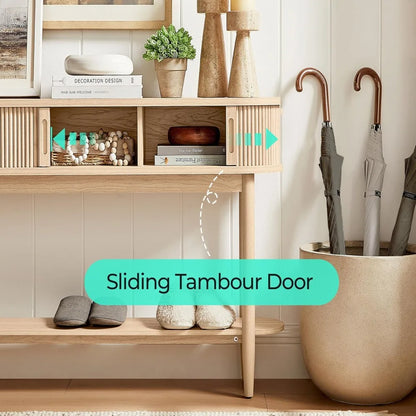 Fluted Console Table with Storage, Entryway Table Wood Entrance Tables for Front Door, Behind Couch Sofa Table with Shelves