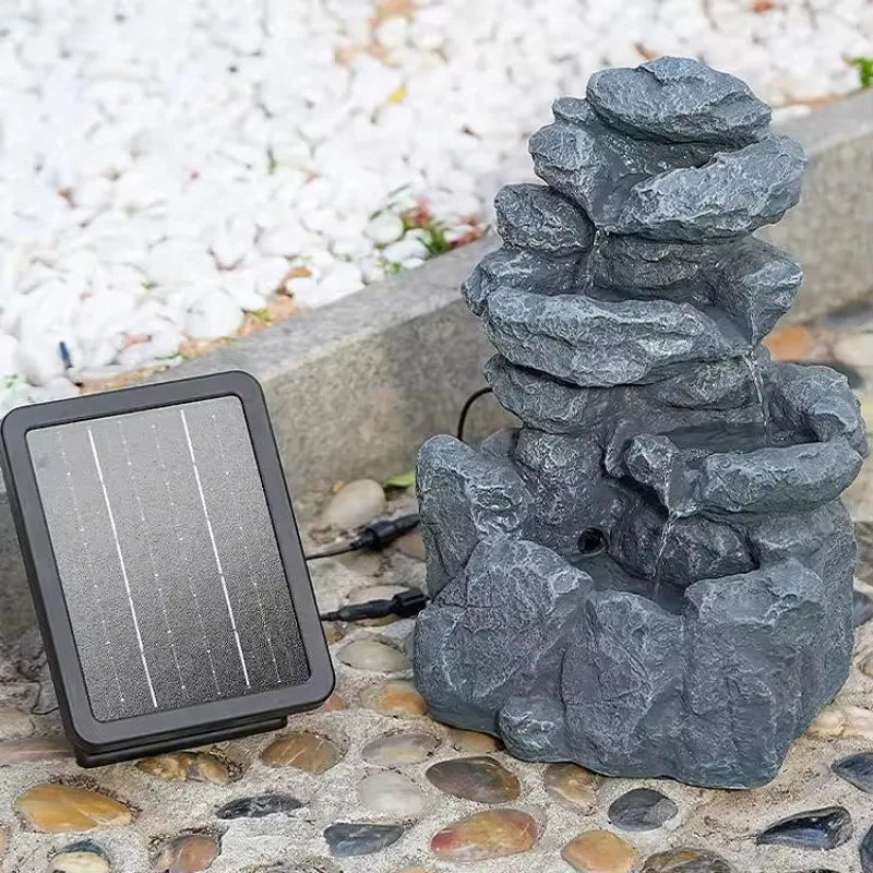 Solar Tabletop Fountain Resin Marble Construction With LED Lighting And Water Pump For Indoor Outdoor Desk Decor
