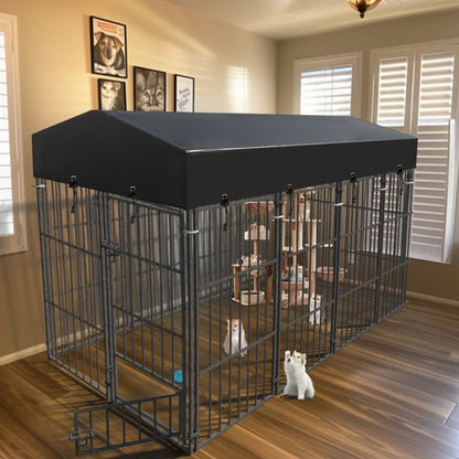 Heavy Duty Large Dog Kennel Pet Welded Metal Playpen Animal Cage with Roof Cover Pet Run Enclosure Playpen House Outdoor Indoor