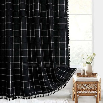 Nordic Jacquard Linen Shower Curtain with Tassels Waterproof Bath Curtains with Hooks for Bathroom Bathtub Bathing Cover
