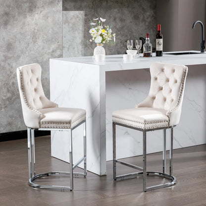 2Pcs 26" Counter Height Dining Chairs Upholstered Soft Backrest Cushions Chairs Bar Stools For  Kitchen Dining Room