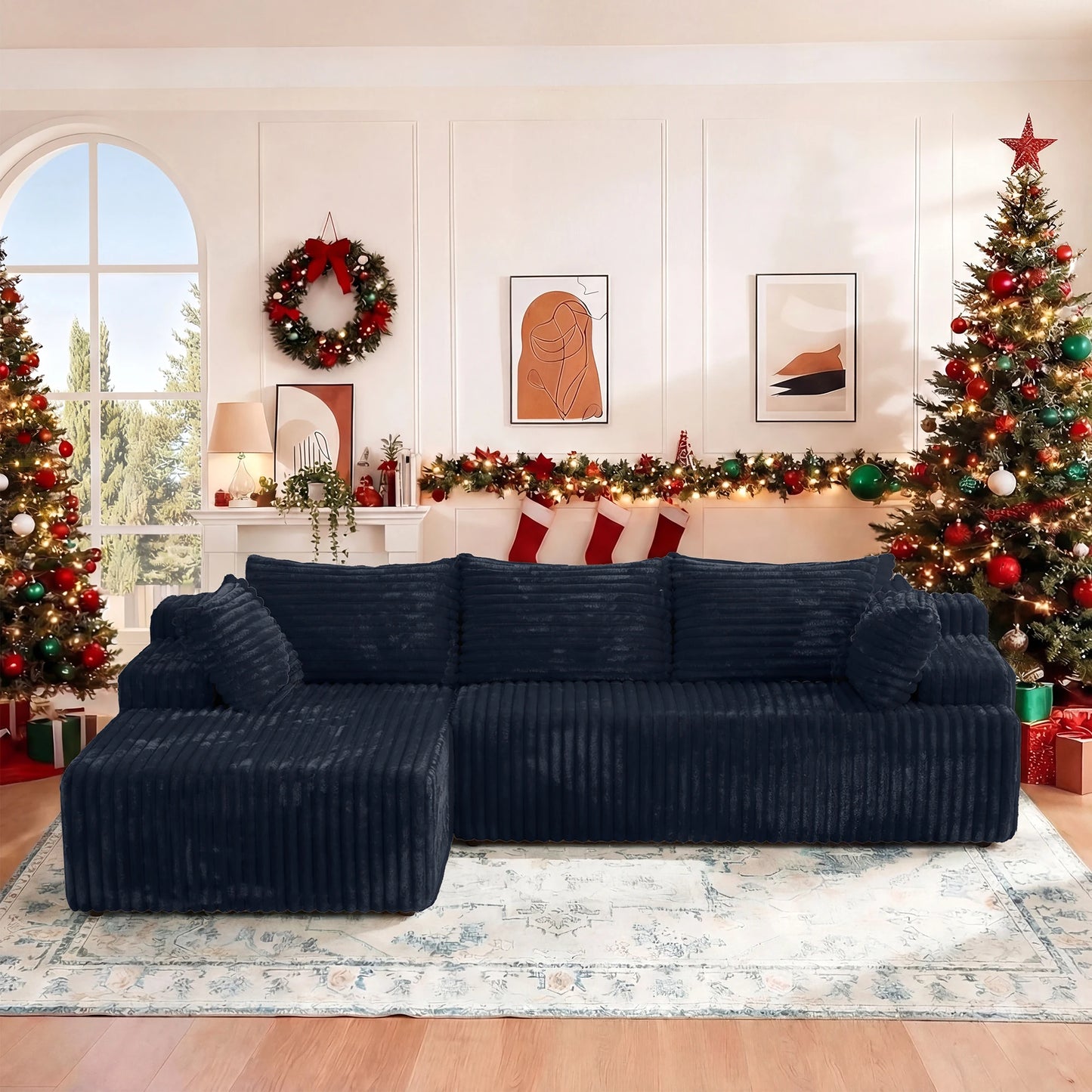 L-Shape Corduroy Sectional Sofa,Cloud-Like Couch,Boneless Couches, No Assembly Required,Deep Seat, for Living Room
