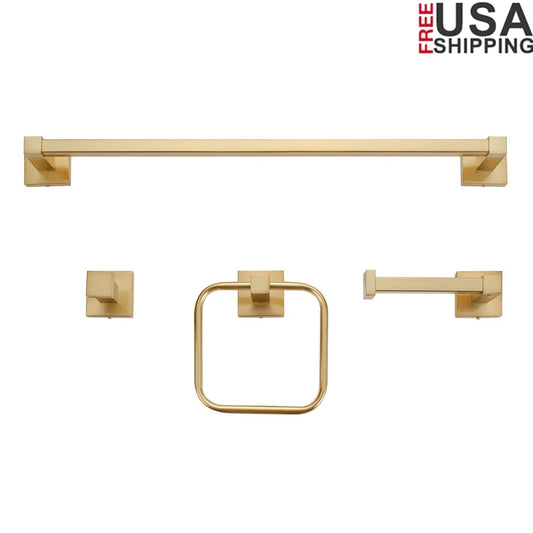 4 Piece Matte Brass Bathroom Accessories Set Towel Bar Toilet Paper Holder Towel Ring Robe Hook