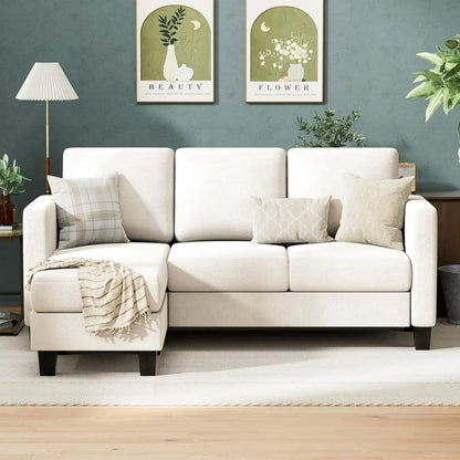 Convertible Sectional Sofa Couch, 3 Seat L-Shaped Sofa with Linen Fabric Ottoman