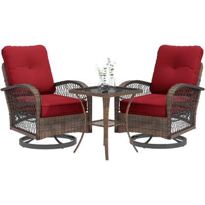 3 Pieces Patio Furniture Set, Outdoor Swivel Rocker Patio Chairs, Wicker Patio Bistro Set with Rocking Chair, Thickened Cushions