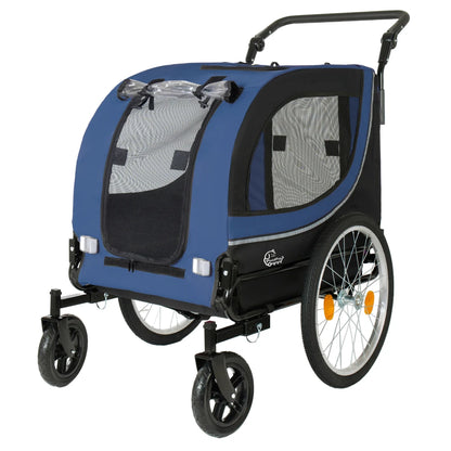Ye 2-in-1 Bike Trailer & Pet Stroller for Dogs up to 100lbs - Foldable with 2 8" Front Casters, 20" Quick Release Air-Filled Wheels, Breathable Mesh, PVC Rain Cover, Dark Blue