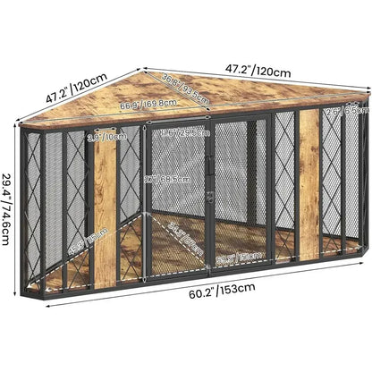 Large Wooden Dog Kennel Furniture, XL Dog Crate with 2 Doors, Decorative End Table for Small to Large Dogs
