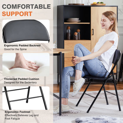 Leather Padded Folding Chair 4 Pack Sturdy Metal Living Room Rocking Dinner Chairs Easy to Use Storage Outdoor Home Office