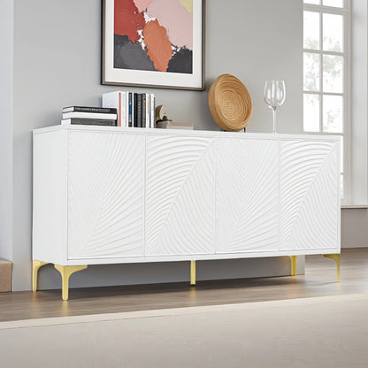 Modern 4-door Sideboard with Creative carved and shaped surface and Adjustable Shelves, Suitable for Study, Living Room