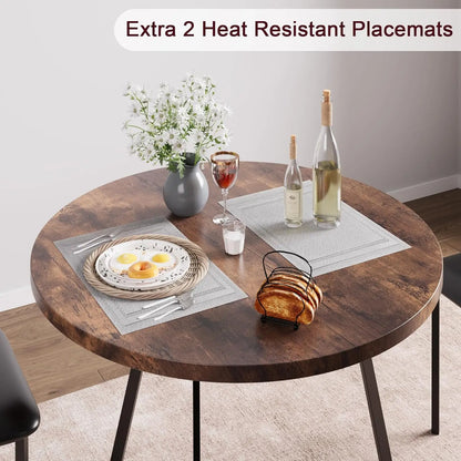 Dining Table Set for 2, Kitchen Table and Chairs for 2 with Upholstered Chairs, 3 Piece Dining Room Table Set, Round Kitchen