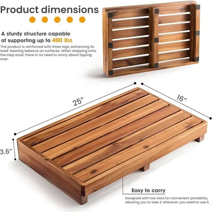 NEW!Acacia Wood High Riser Step Stool with Non-Slip Pads Wooden Mobility Stepping Stools for Handicap, Bed, Bathroom