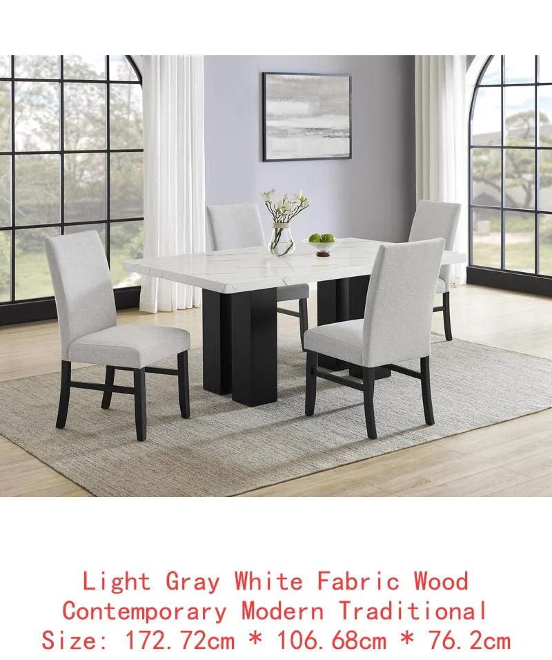 6-Pc Dining Set, White Rectangular Marble Tabletop, Dark Finish Base, Upholstered Chairs & Bench, Soft table
