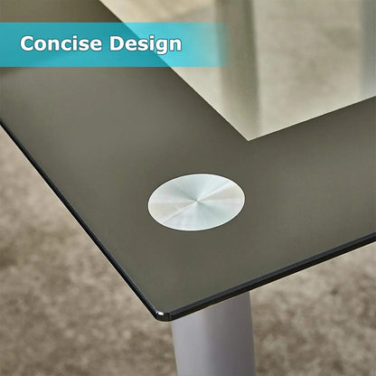 Dining Table Set, 5 Piece Glass Kitchen Table and Leather Chairs Furniture (Black)