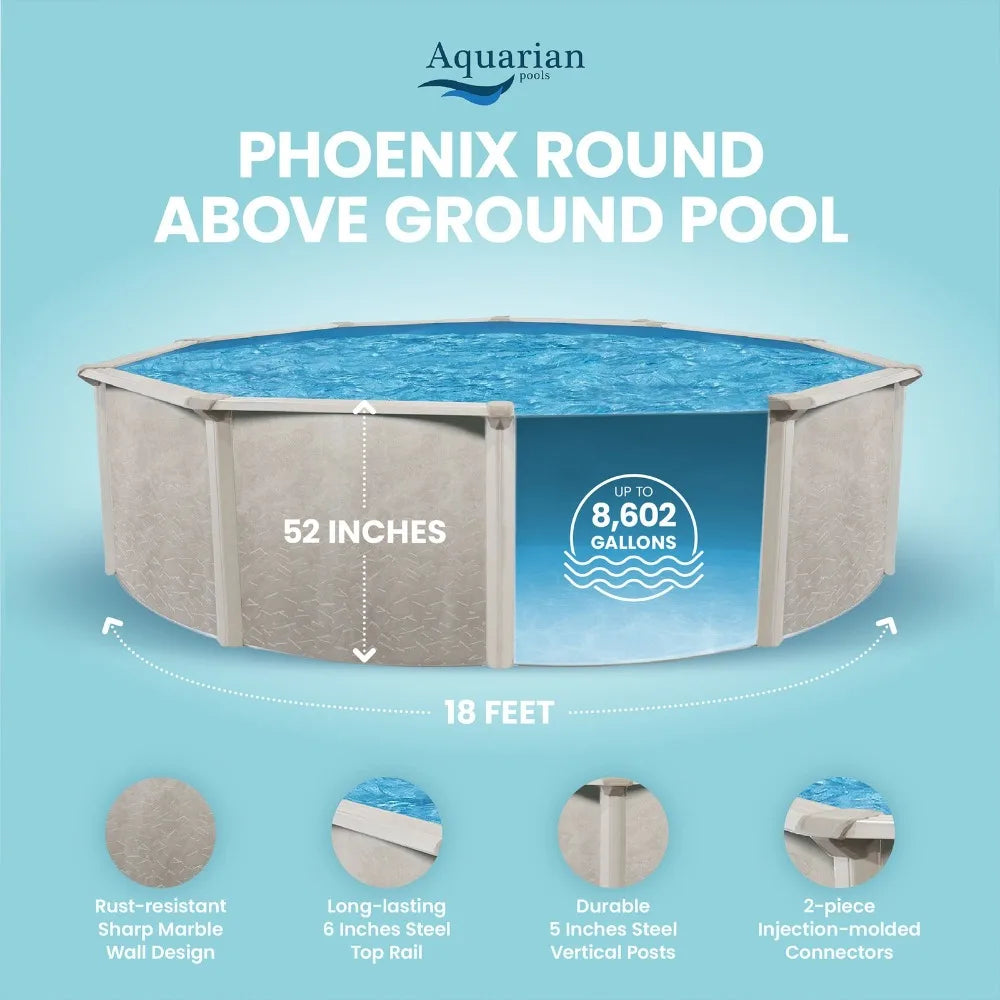 Patio Swings-Phoenix 18x52 Round Steel Frame Above Ground Swimming Pool Without Liner-Best Promotion