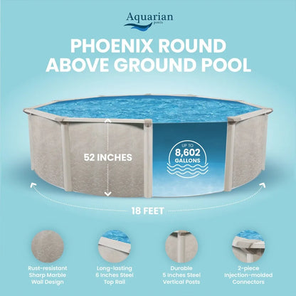 Patio Swings-Phoenix 18x52 Round Steel Frame Above Ground Swimming Pool Without Liner-Best Promotion
