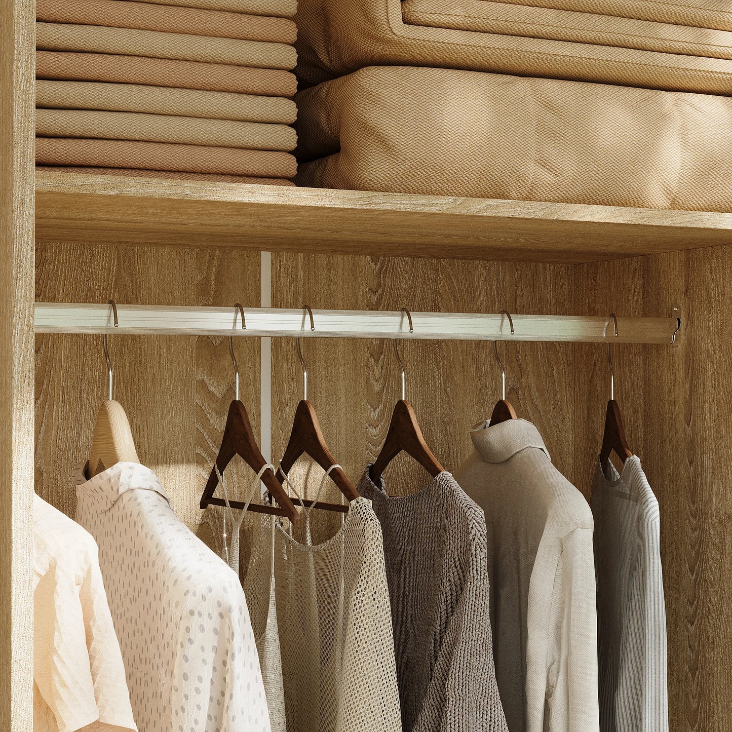 Wardrobe Armoire with Sliding Doors & Storage Compartments, Clothes Cabinet with Hanging Rod for Bedroom