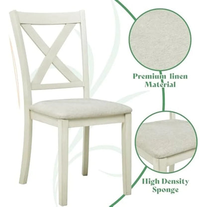 Solid Wood 7-Piece Farmhouse Dining Set with 6 Upholstered Chairs, 60" Space-Saving Table for Dining