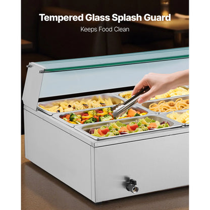 Food Warmer Electric Stainless Steel Steam Food Warmer Countertop Buffet Bain Marie with Soup for Catering