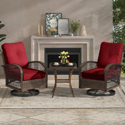 3 Pieces Patio Furniture Set, Outdoor Swivel Rocker Patio Chairs, Wicker Patio Bistro Set with Rocking Chair, Thickened Cushions
