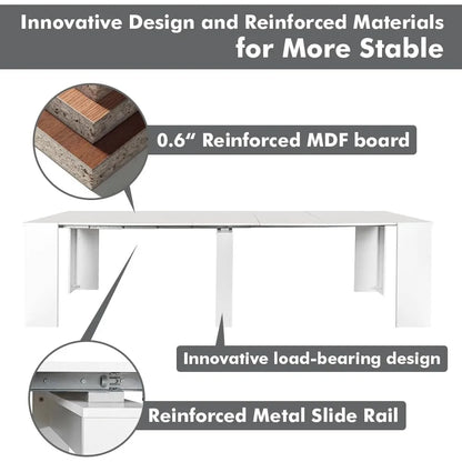 118" Dining Table with Storage for 6-10 People, Expandable Dining Table for  Multifunctional Extendable