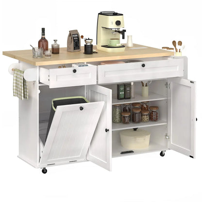 60" Mobile Kitchen Islands Rolling Trolleys Kitchen Island Table Drop Leaf Home Carts with Power Outlet Spice Towel Rack