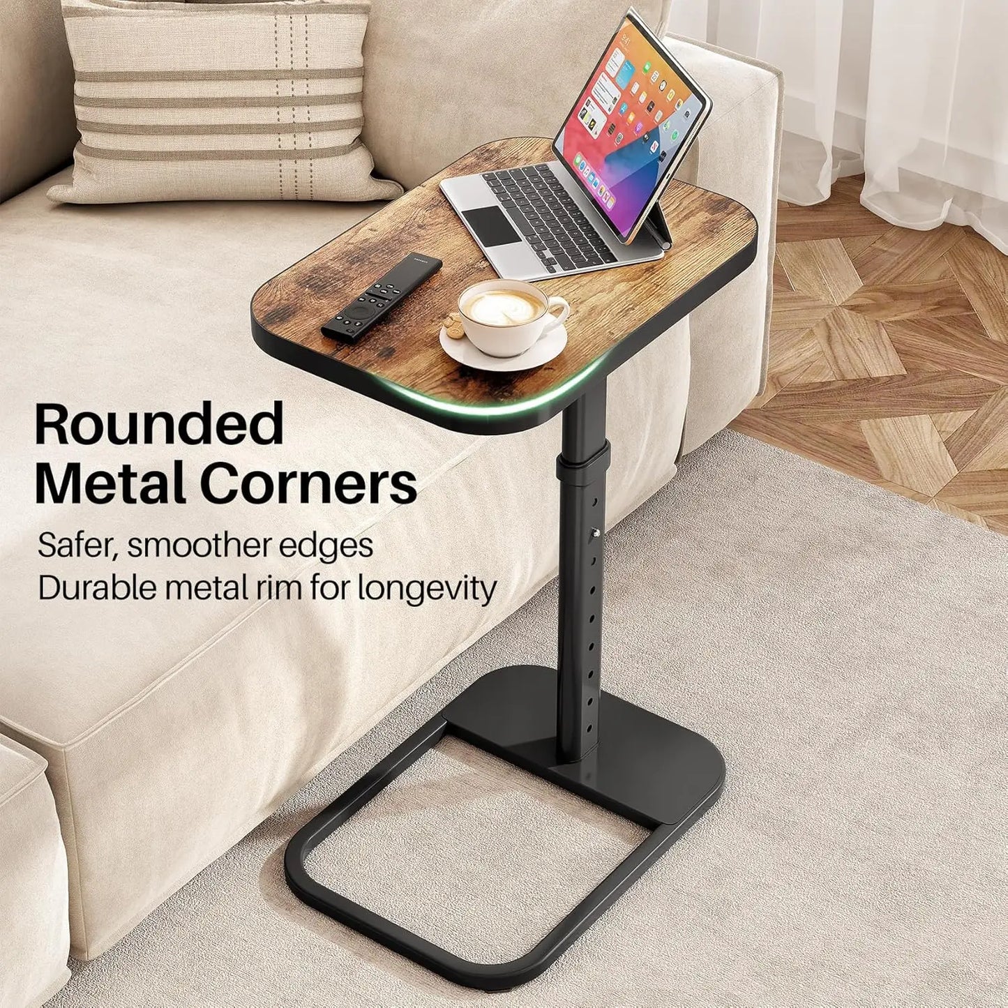 TV Tray Table, Adjustable Height & Flip-Top & Rounded Metal Corners, Snack Table for Couch, Sofa, Bed, Chair, Living Room