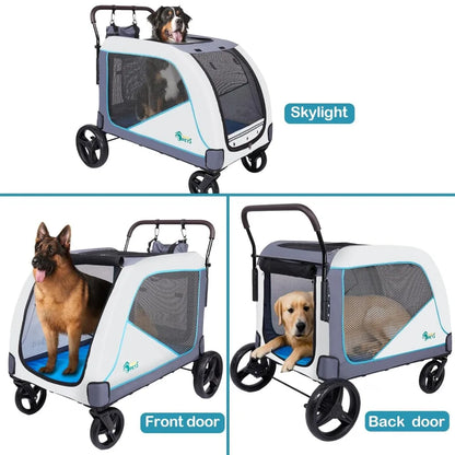 Extra-Large Dog Stroller for Large Dogs Up to 154lbs, with Hanging Storage Bag, Foldable Dog Wagon with Adjustable Handle