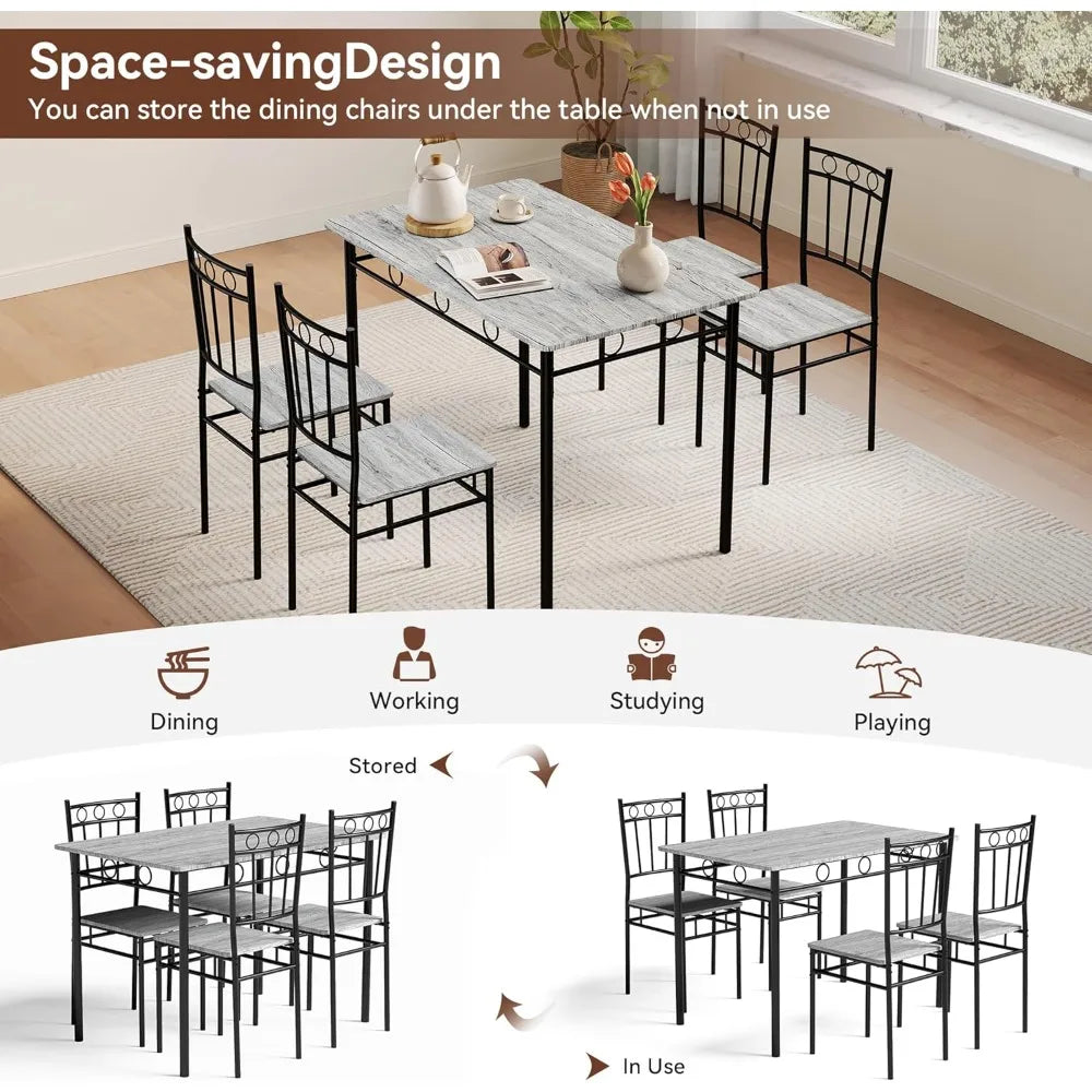 Kitchen Dining Table Sets for 4, 5-Piece Dinings Room Table Sets, Rectangular Kitchen Tables Set w/4 Chairs.