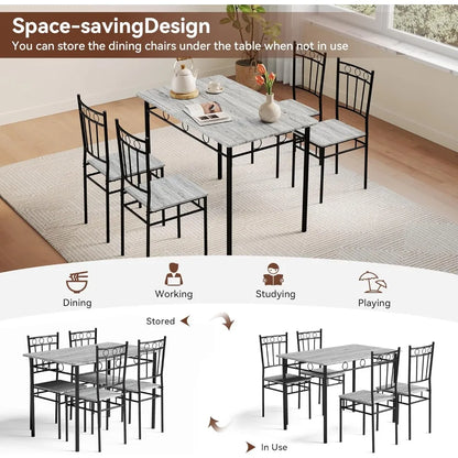 Kitchen Dining Table Sets for 4, 5-Piece Dinings Room Table Sets, Rectangular Kitchen Tables Set w/4 Chairs.